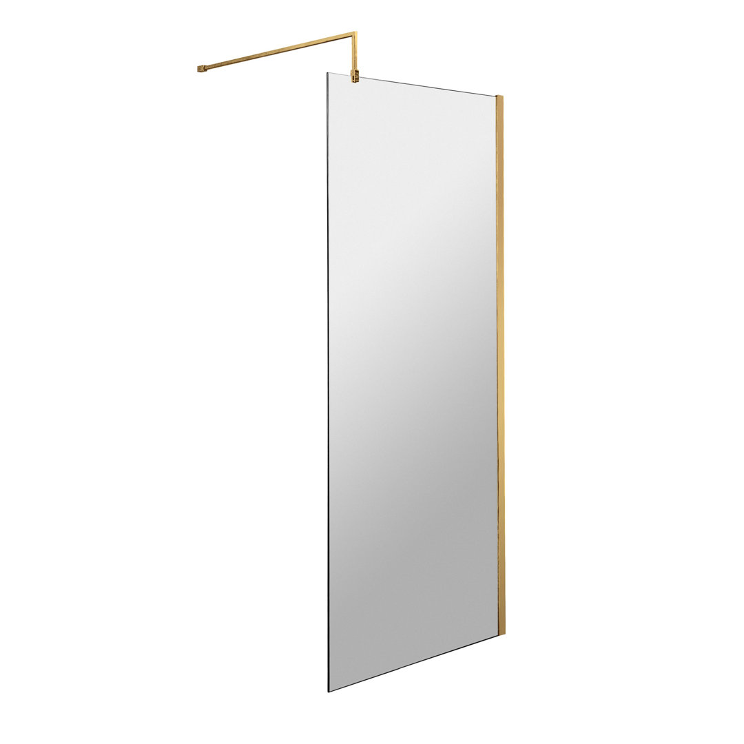Nuie Brushed Brass Wetroom Screens 8mm Glass Chrome 195cm H x 80cm W